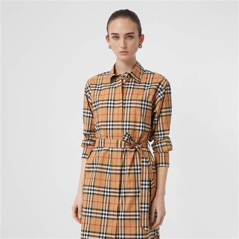 burberry check cotton tie-waist shirt dress|burberry checked cotton poplin shirt.